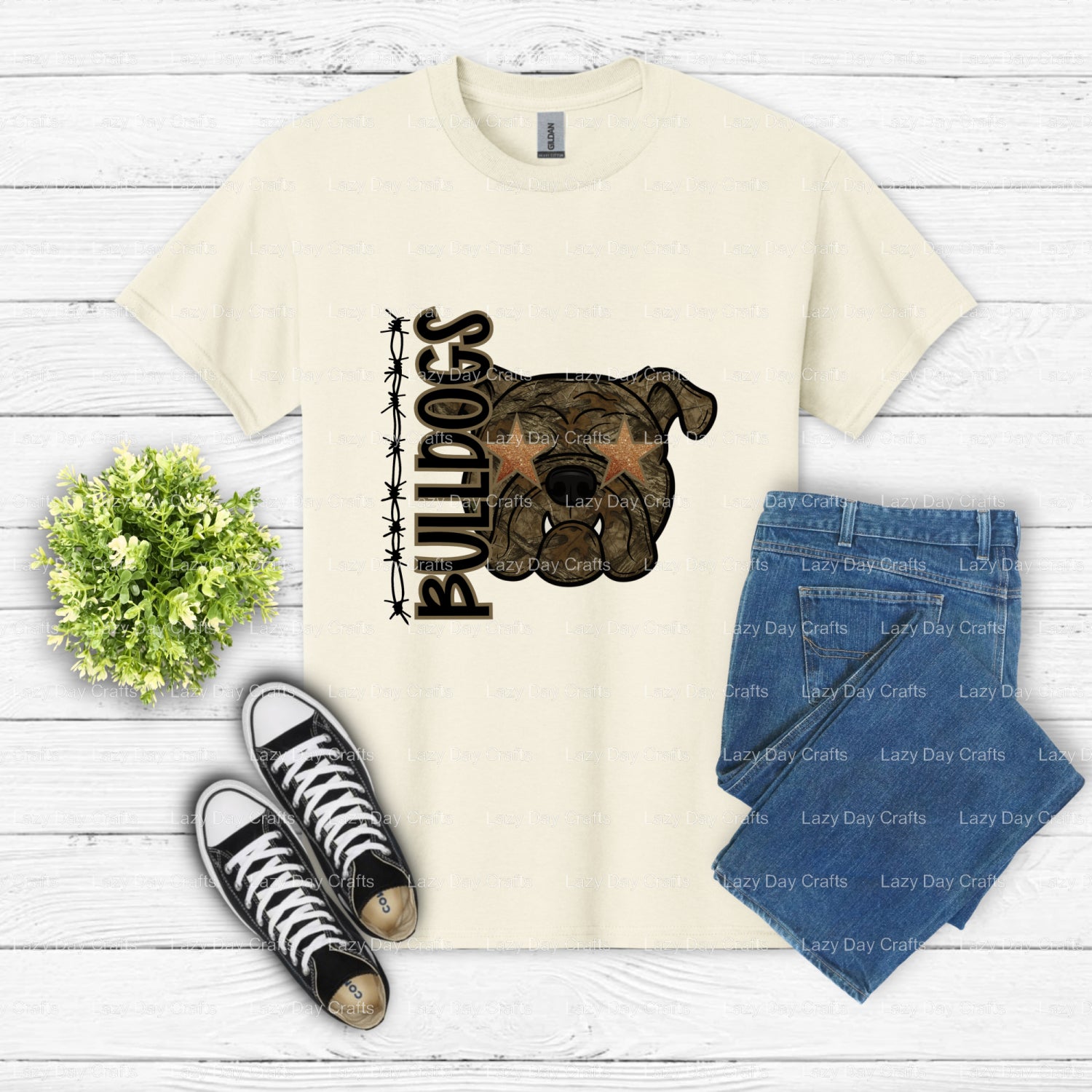 BULLDOGS Camouflage Mascot – School Mascot DTF Transfer (view 2 of 2) – by Lazy Day Crafts – DTF Transfers – School Mascot...