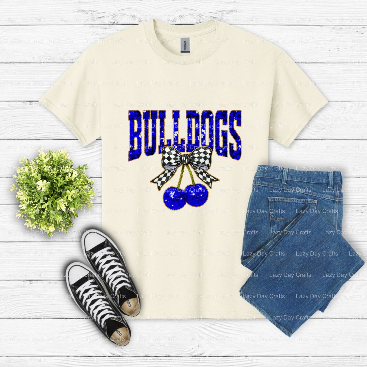 BULLDOGS Cherry Sequin Mascot – School Spirit DTF Transfer (view 2 of 2) – by Lazy Day Crafts – DTF Transfers – School Mas...
