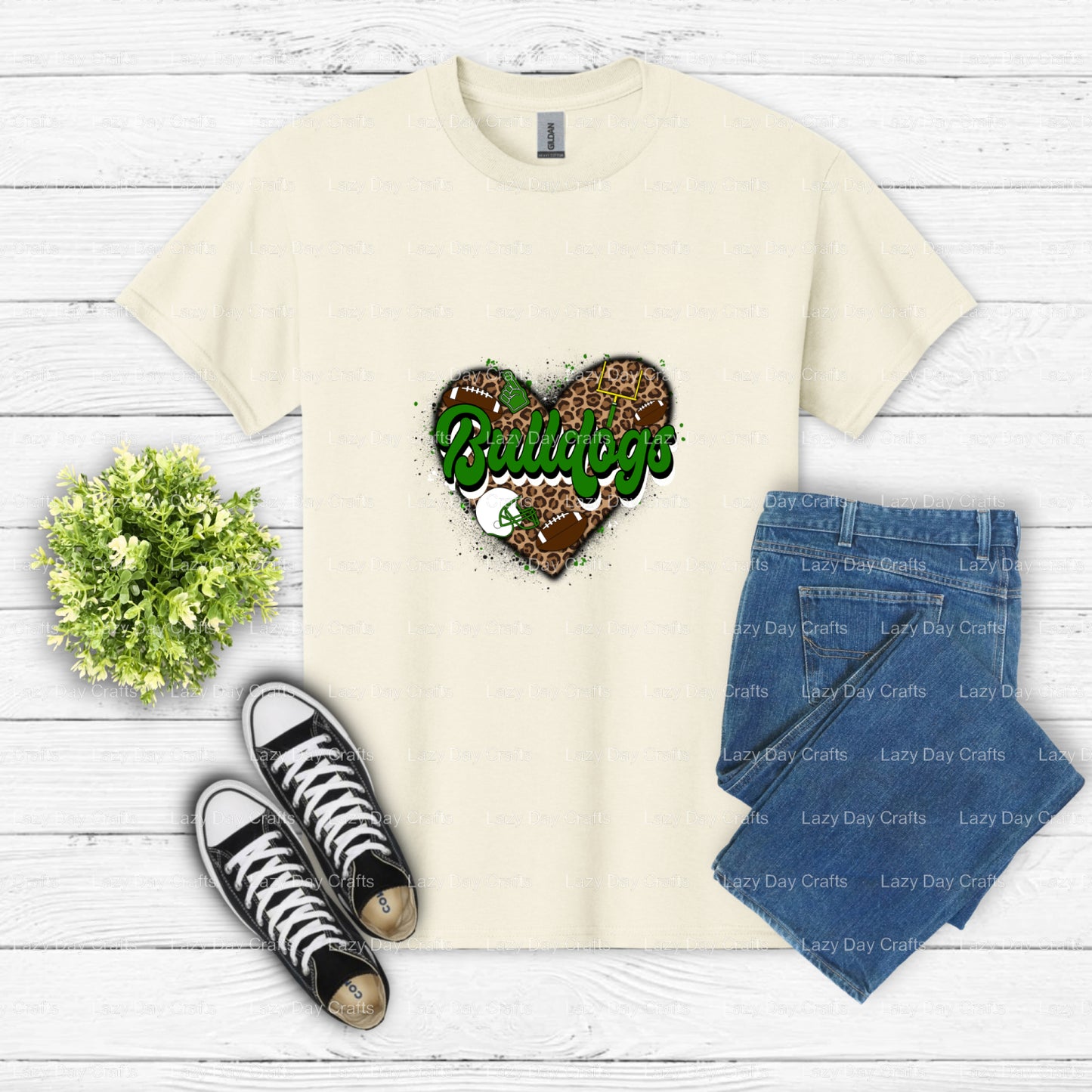 BULLDOGS Football Heart – School Mascot DTF Transfer (view 2 of 2) – by Lazy Day Crafts – DTF Transfers – School Mascot, A...