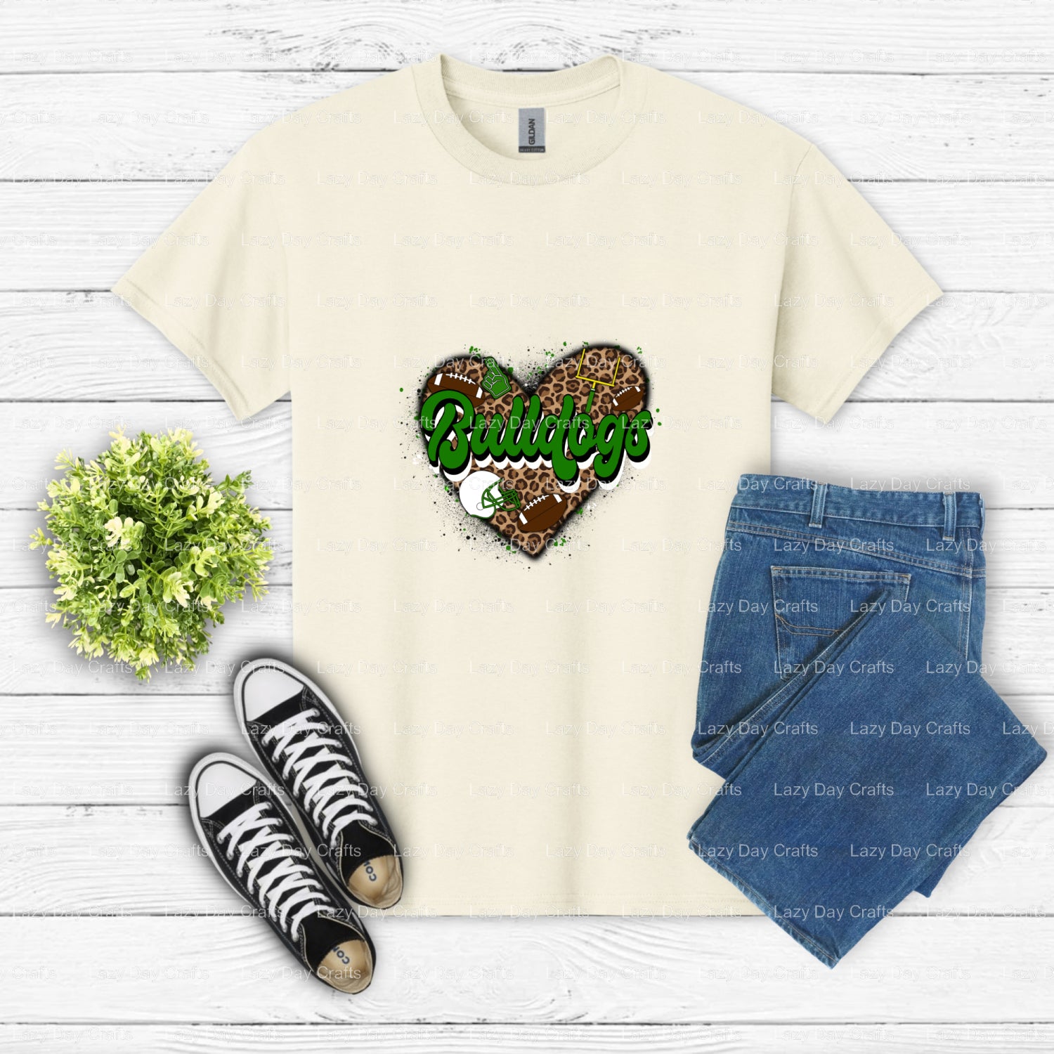BULLDOGS Football Heart – School Mascot DTF Transfer (view 2 of 2) – by Lazy Day Crafts – DTF Transfers – School Mascot, A...