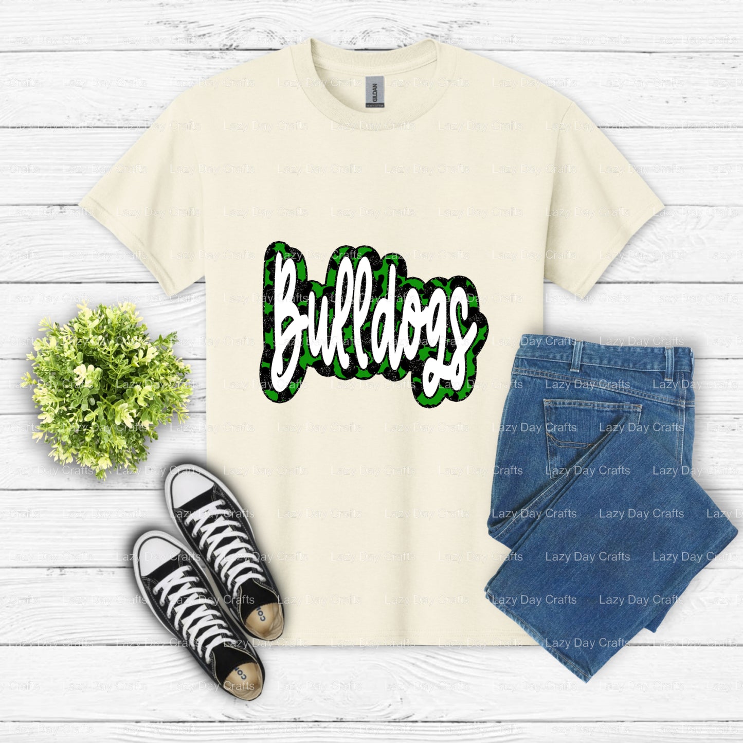 Bulldogs Green Leopard Mascot – School Spirit DTF Transfer (view 2 of 2) – by Lazy Day Crafts – DTF Transfers – School Mas...