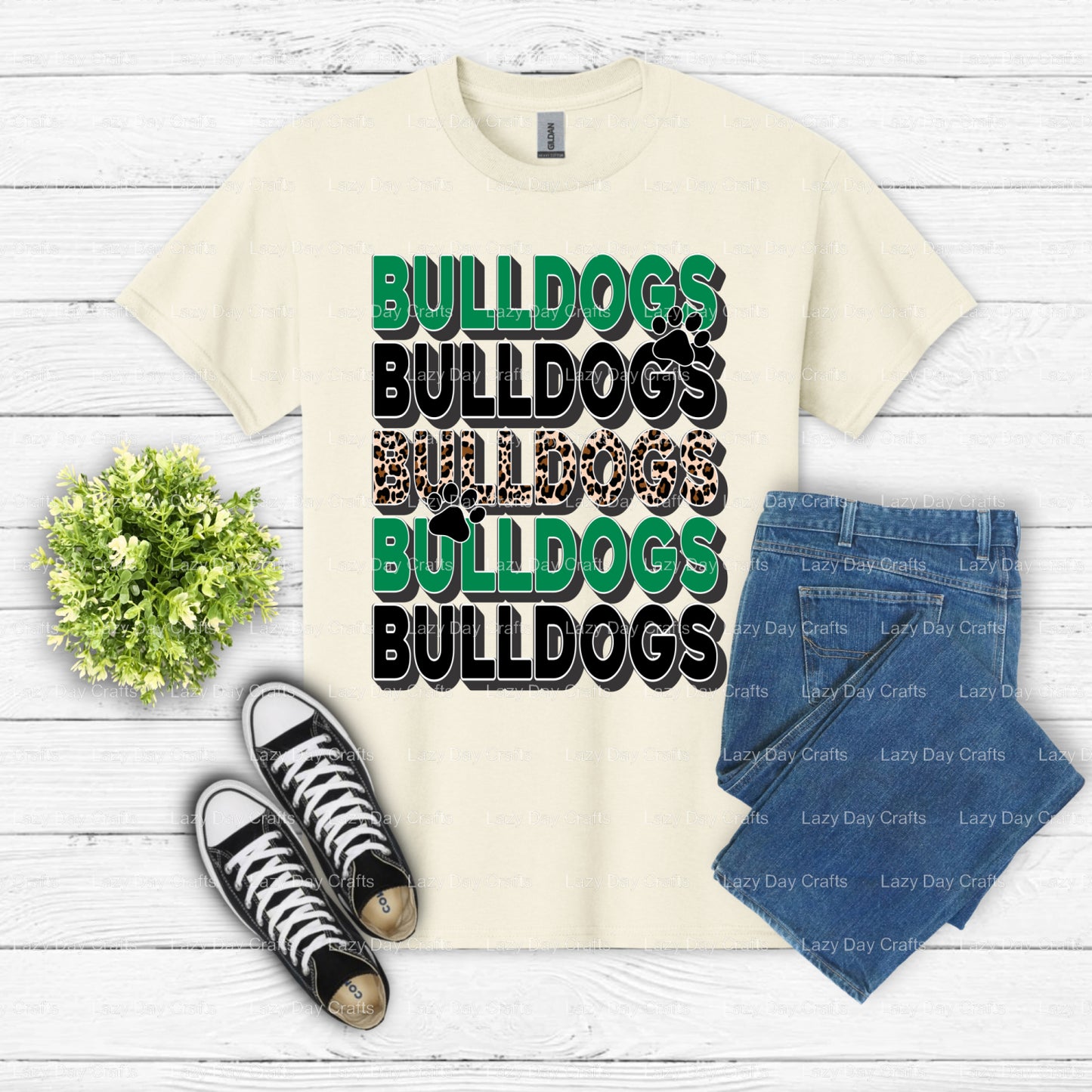 BULLDOGS Leopard Print Mascot – School Spirit DTF Transfer (view 2 of 2) – by Lazy Day Crafts – DTF Transfers – School Mas...