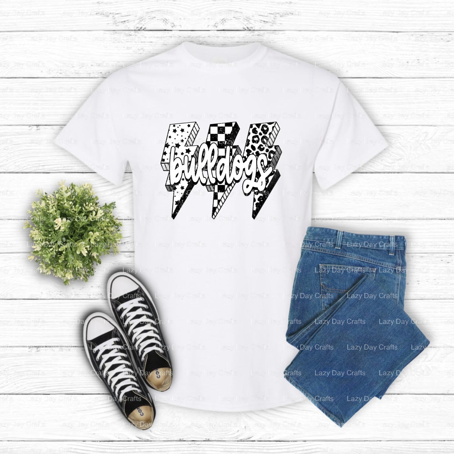 BULLDOGS Lightning Bolt Mascot – School Mascot DTF Transfer (view 1 of 2) – by Lazy Day Crafts – DTF Transfers – School Ma...