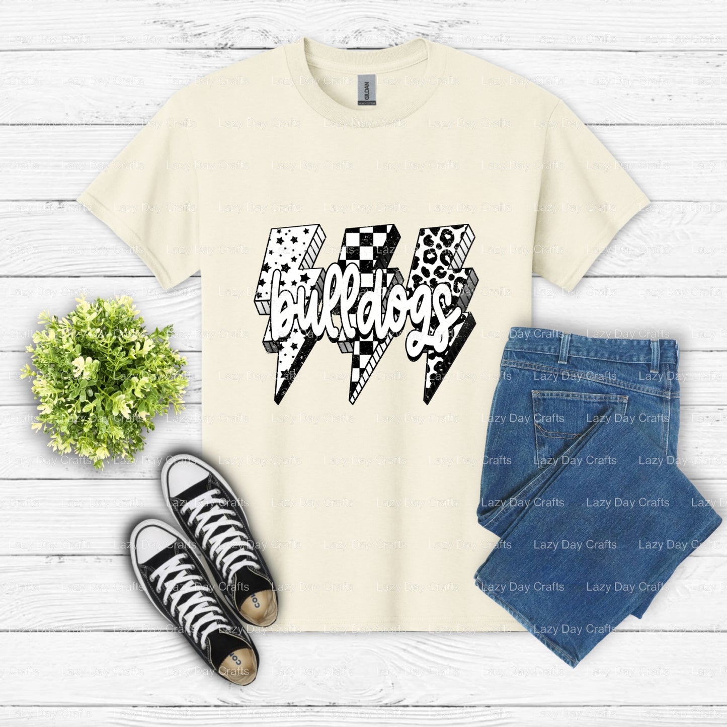 BULLDOGS Lightning Bolt Mascot – School Mascot DTF Transfer (view 2 of 2) – by Lazy Day Crafts – DTF Transfers – School Ma...