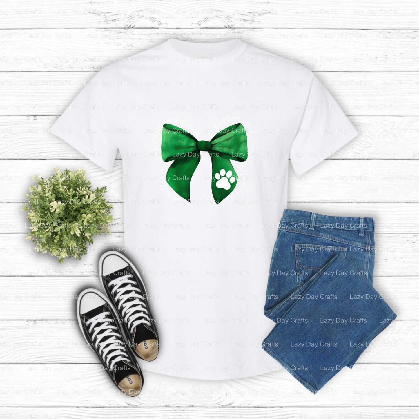BULLDOGS Mascot Green Jersey – School Mascot DTF Transfer (view 1 of 2) – by Lazy Day Crafts – DTF Transfers – School Masc...