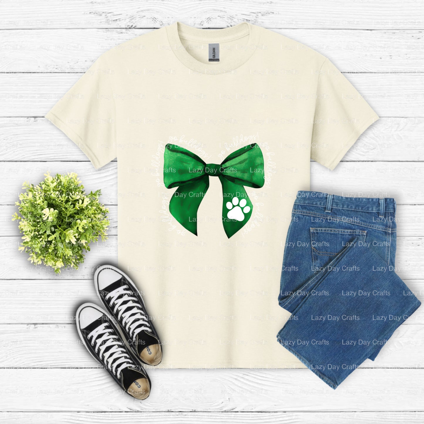 BULLDOGS Mascot Green Jersey – School Mascot DTF Transfer (view 2 of 2) – by Lazy Day Crafts – DTF Transfers – School Masc...