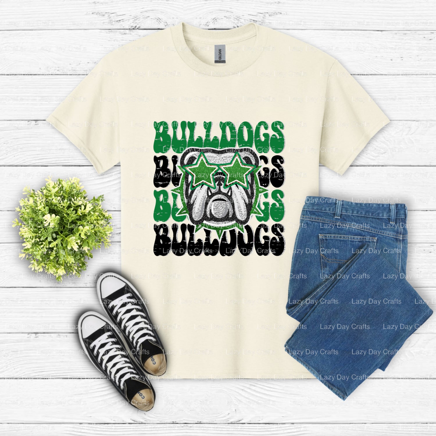 Bulldogs School Mascot – Green Outline DTF Transfer (view 2 of 2) – by Lazy Day Crafts – DTF Transfers – School Mascot, Bu...
