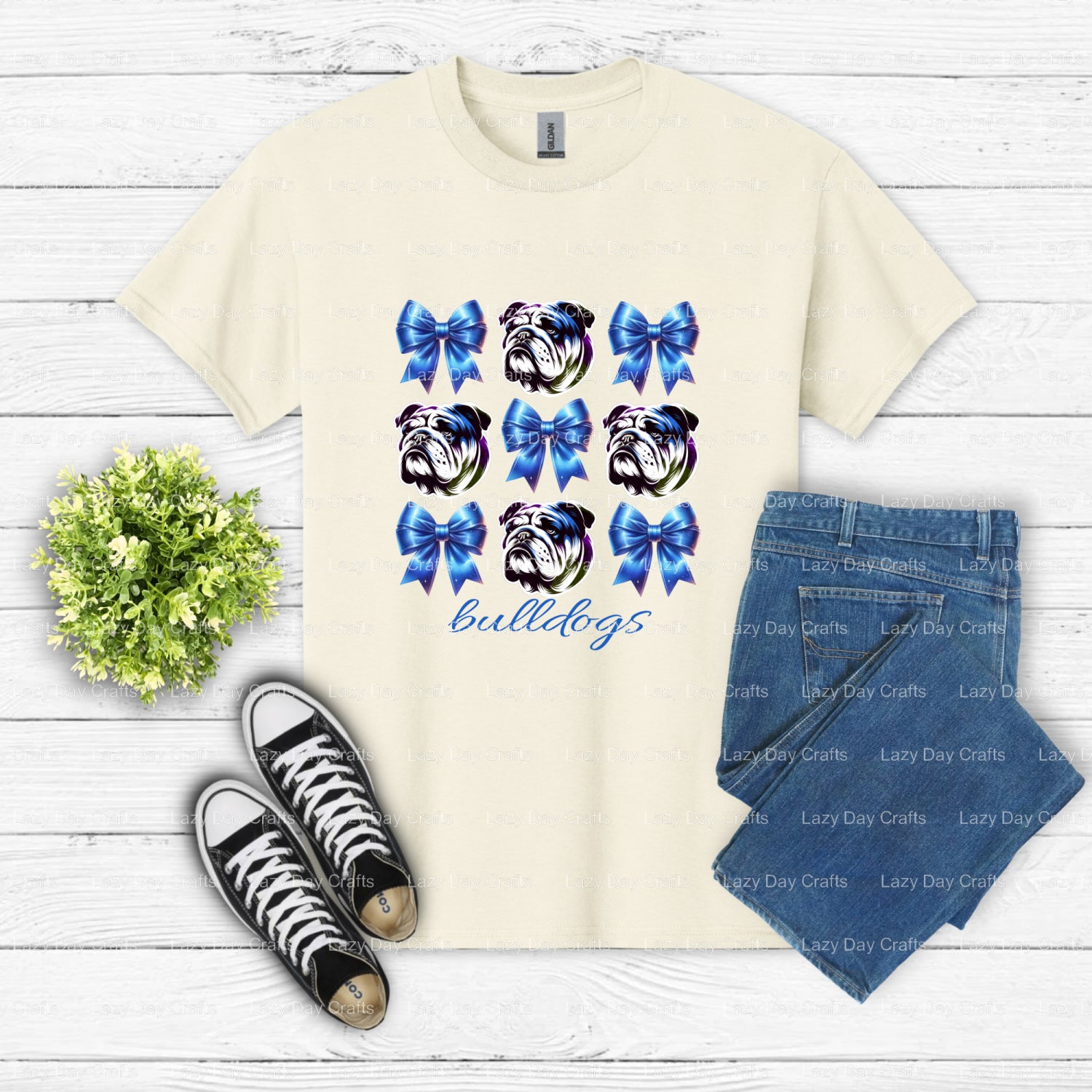 BULLDOGS – School Mascot with Blue Bow DTF Transfer (view 2 of 2) – by Lazy Day Crafts – DTF Transfers – School Mascot, Pr...