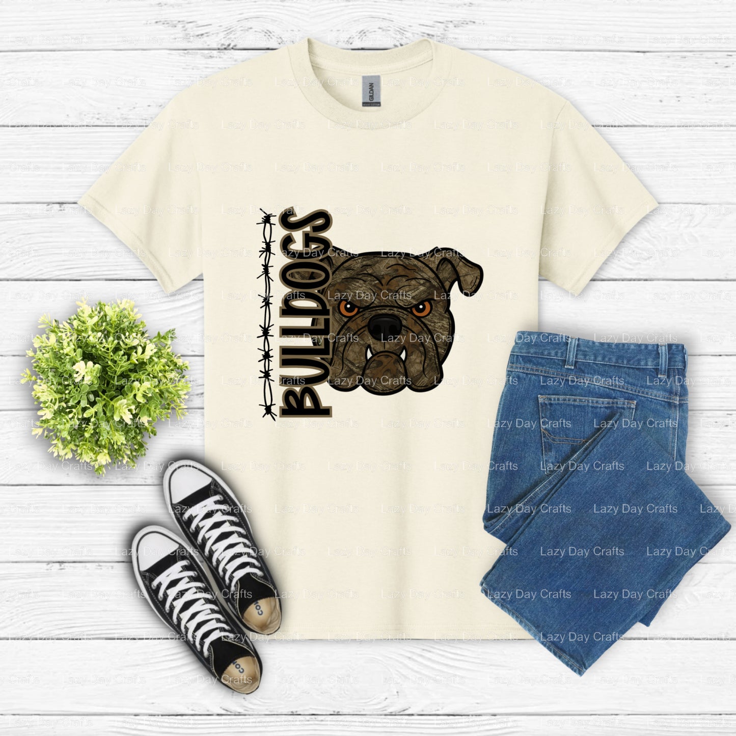 CAMO BULLDOGS – School Mascot DTF Transfer (view 2 of 2) – by Lazy Day Crafts – DTF Transfers – School Mascot, Apparel