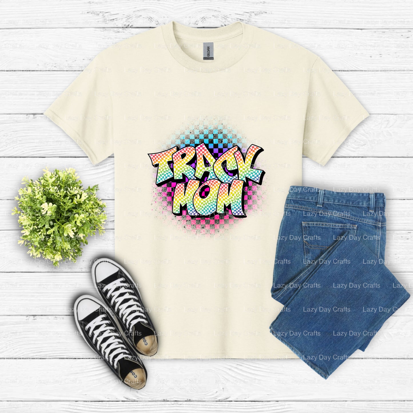 CHECKER TRACK MOM – DTF Transfer (view 2 of 2) – by Lazy Day Crafts – DTF Transfers – DTF Transfers, custom apparel