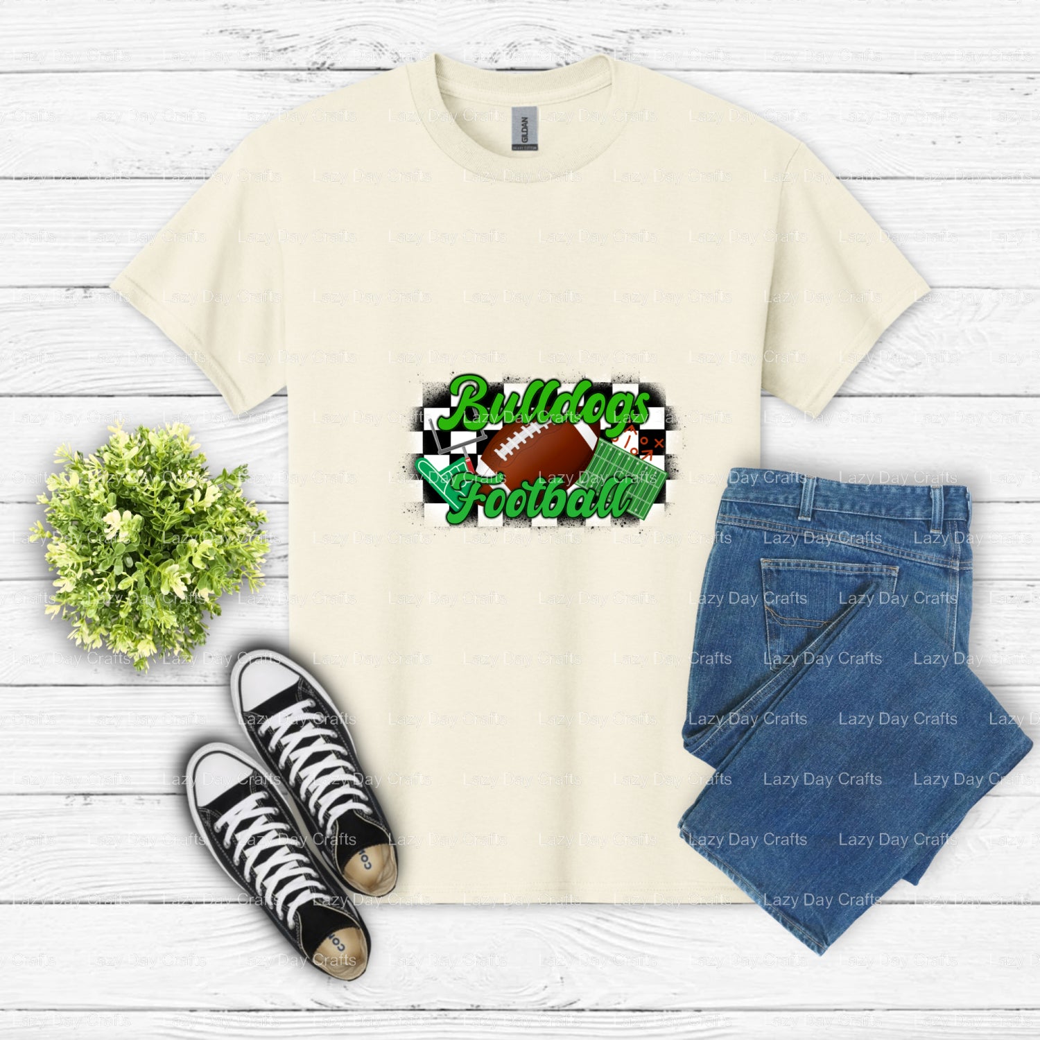 Checkered Bulldogs Football Mascot – School Spirit DTF Transfer (view 2 of 2) – by Lazy Day Crafts – DTF Transfers – DTF T...