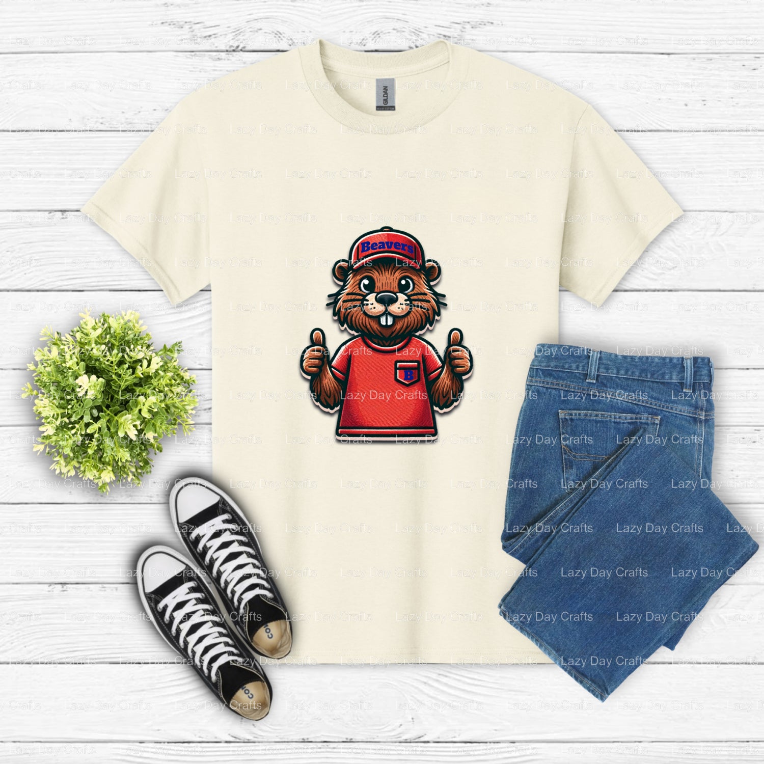 Cheerful Beaver Mascot – School Spirit DTF Transfer (view 1 of 2) – by Lazy Day Crafts – DTF Transfers – School Spirit, Ap...