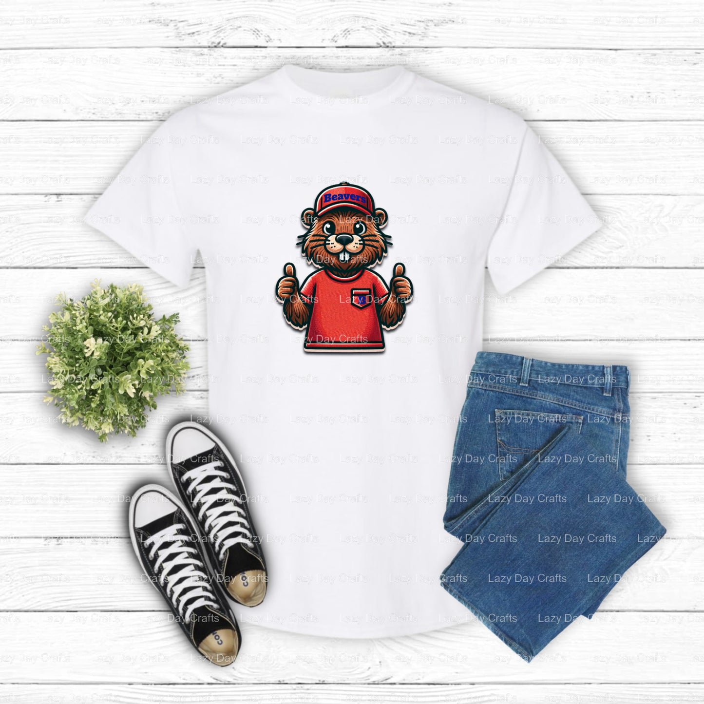 Cheerful Beaver Mascot – School Spirit DTF Transfer (view 2 of 2) – by Lazy Day Crafts – DTF Transfers – School Spirit, Ap...