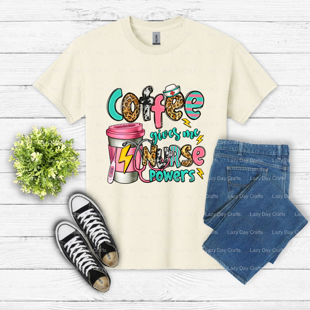 COFFEE GIVES ME NURSE POWERS – Nurse DTF Transfer (view 1 of 2) – by Lazy Day Crafts – DTF Transfers – DTF Transfers, Prem...