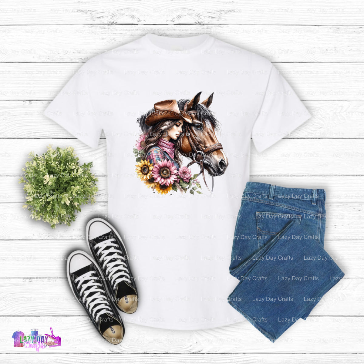 Cowgirl on Rearing Horse – DTF Transfer (view 1 of 2) – by Lazy Day Crafts – DTF Transfers – DTF Transfers, custom apparel