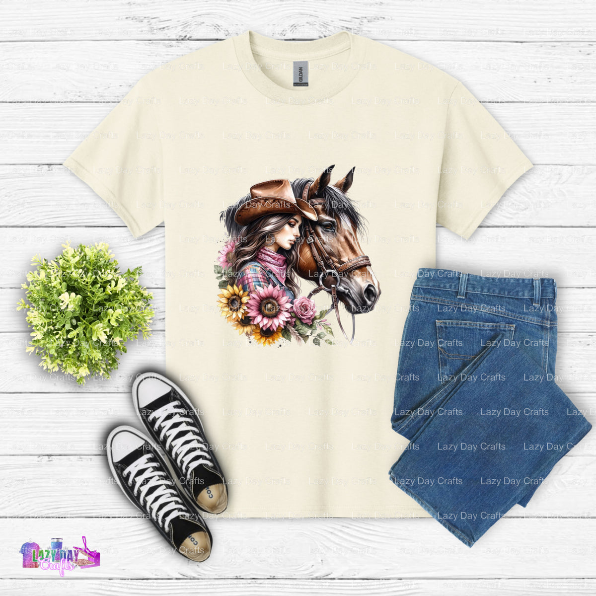 Cowgirl on Rearing Horse – DTF Transfer (view 2 of 2) – by Lazy Day Crafts – DTF Transfers – DTF Transfers, custom apparel
