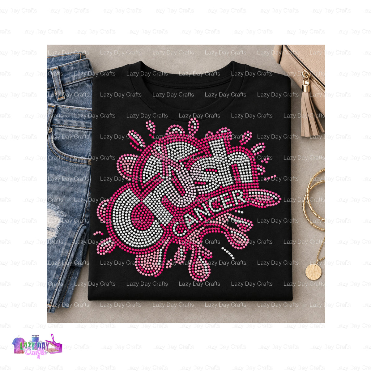 Crush Cancer – Spangle Transfer – by Lazy Day Crafts – Spangle Transfers – Spangle Transfers, Spangles