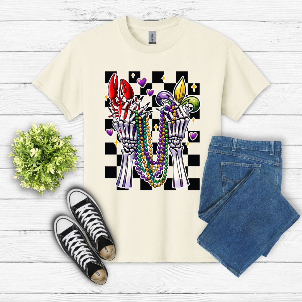 Mardi Gras Skeleton Hands & Mask – DTF Transfer