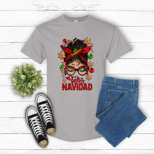 FELIZ NAVIDAD Latina Messy Bun – Hispanic Heritage DTF Transfer