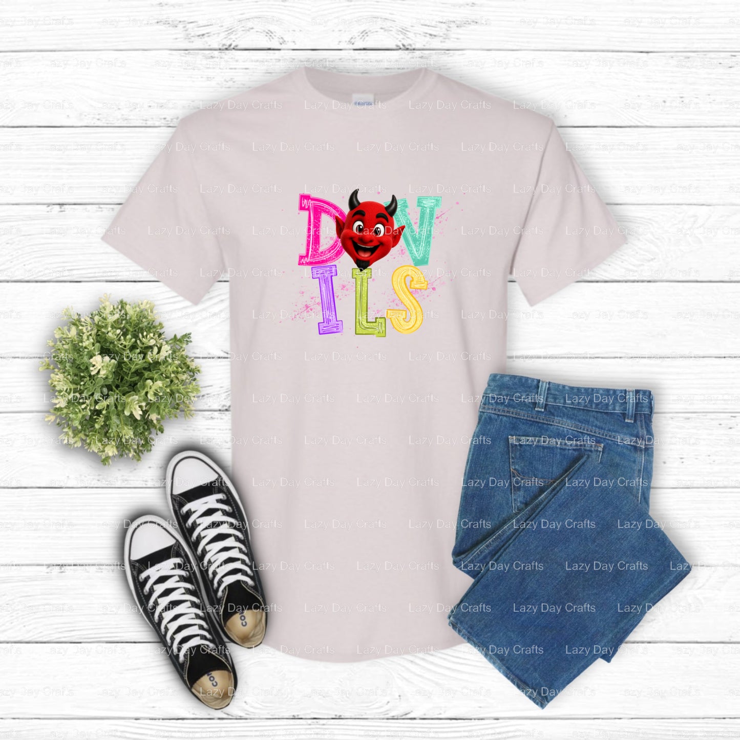 DEVILS Head Logo – DTF Transfer (view 1 of 2) – by Lazy Day Crafts – DTF Transfers – DTF Transfers, Premade DTF
