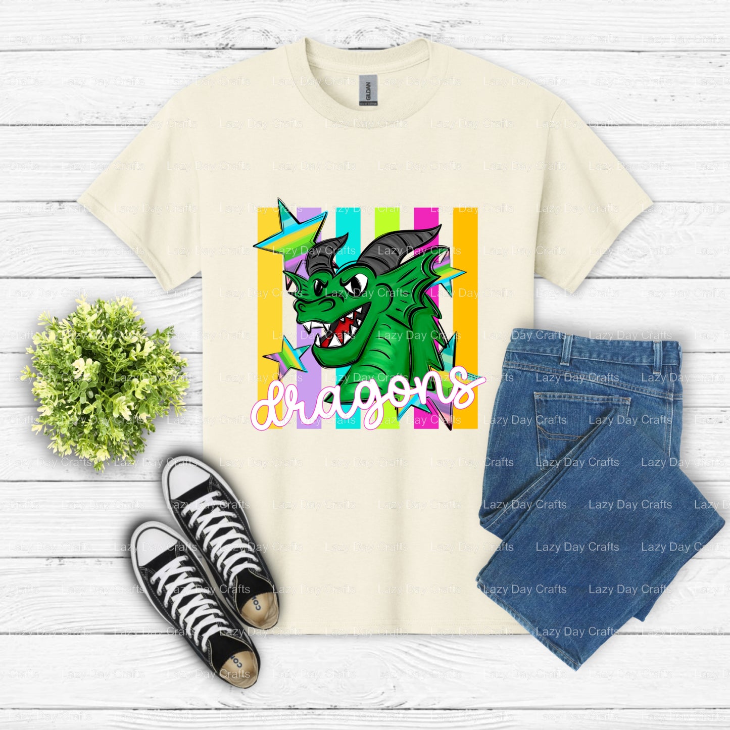 Dragon Mascot with 'D' Jacket – School Spirit DTF Transfer (view 1 of 2) – by Lazy Day Crafts – DTF Transfers – School Mas...