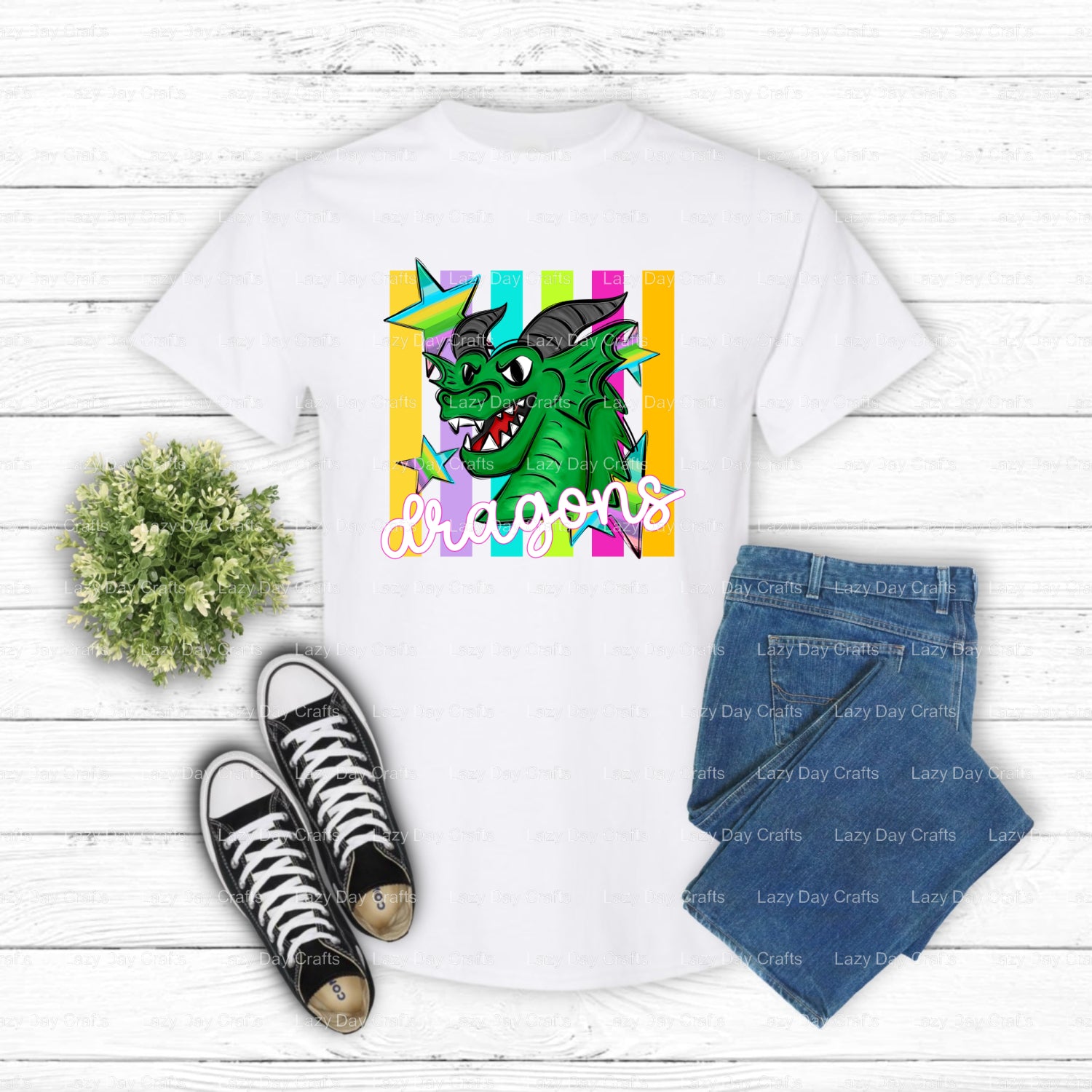 Dragon Mascot with 'D' Jacket – School Spirit DTF Transfer (view 2 of 2) – by Lazy Day Crafts – DTF Transfers – School Mas...
