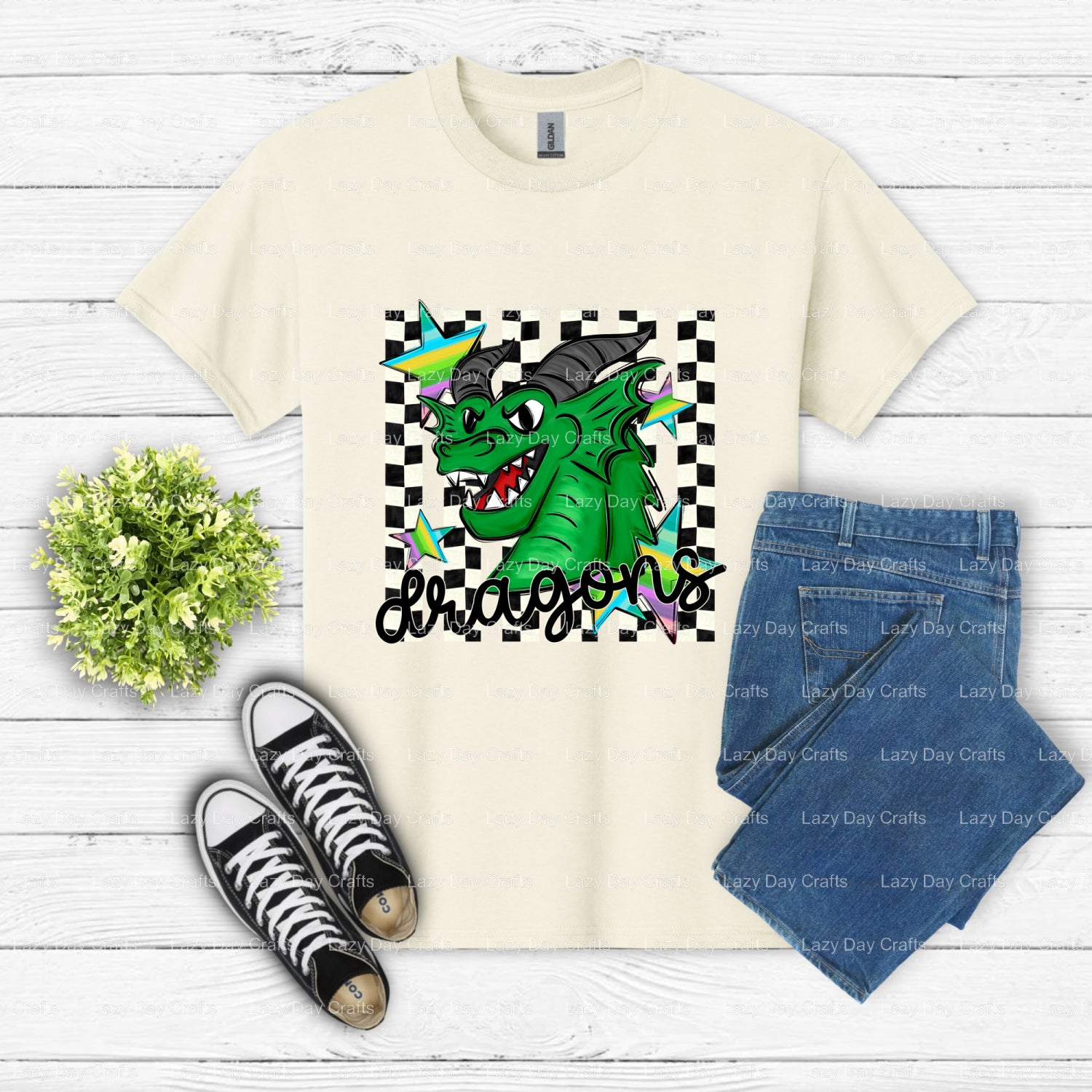 DRAGONS Mascot Logo – DTF Transfer (view 2 of 2) – by Lazy Day Crafts – DTF Transfers – School Mascot, School Spirit