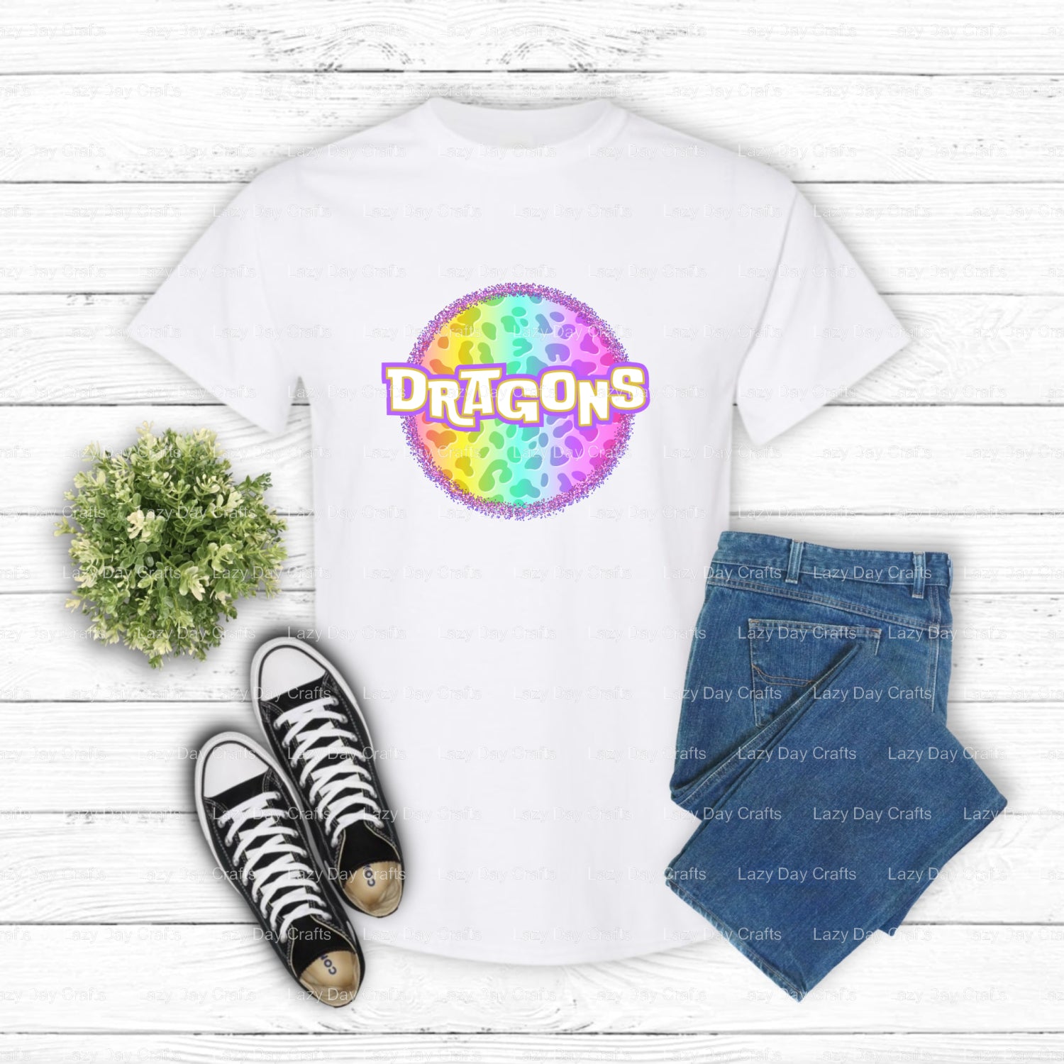 DRAGONS Neon Leopard Mascot – School Spirit DTF Transfer (view 2 of 2) – by Lazy Day Crafts – DTF Transfers – School Masco...