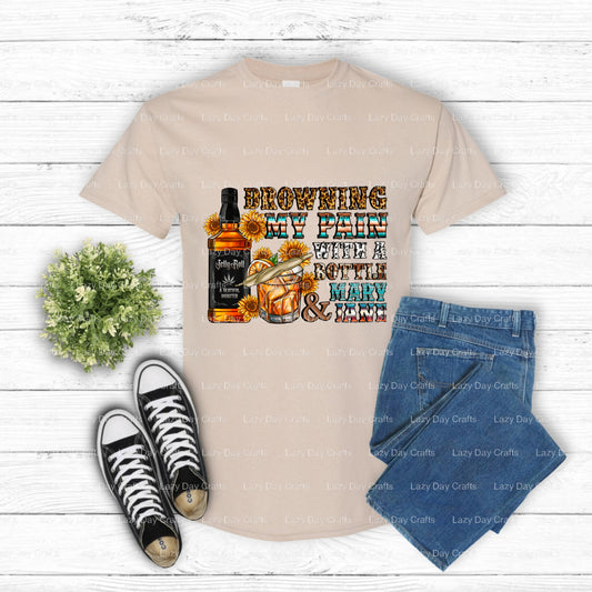 Drowning My Pain With A Bottle And Mary Jane – Western DTF Transfer (view 1 of 2) – by Lazy Day Crafts – DTF Transfers – D...