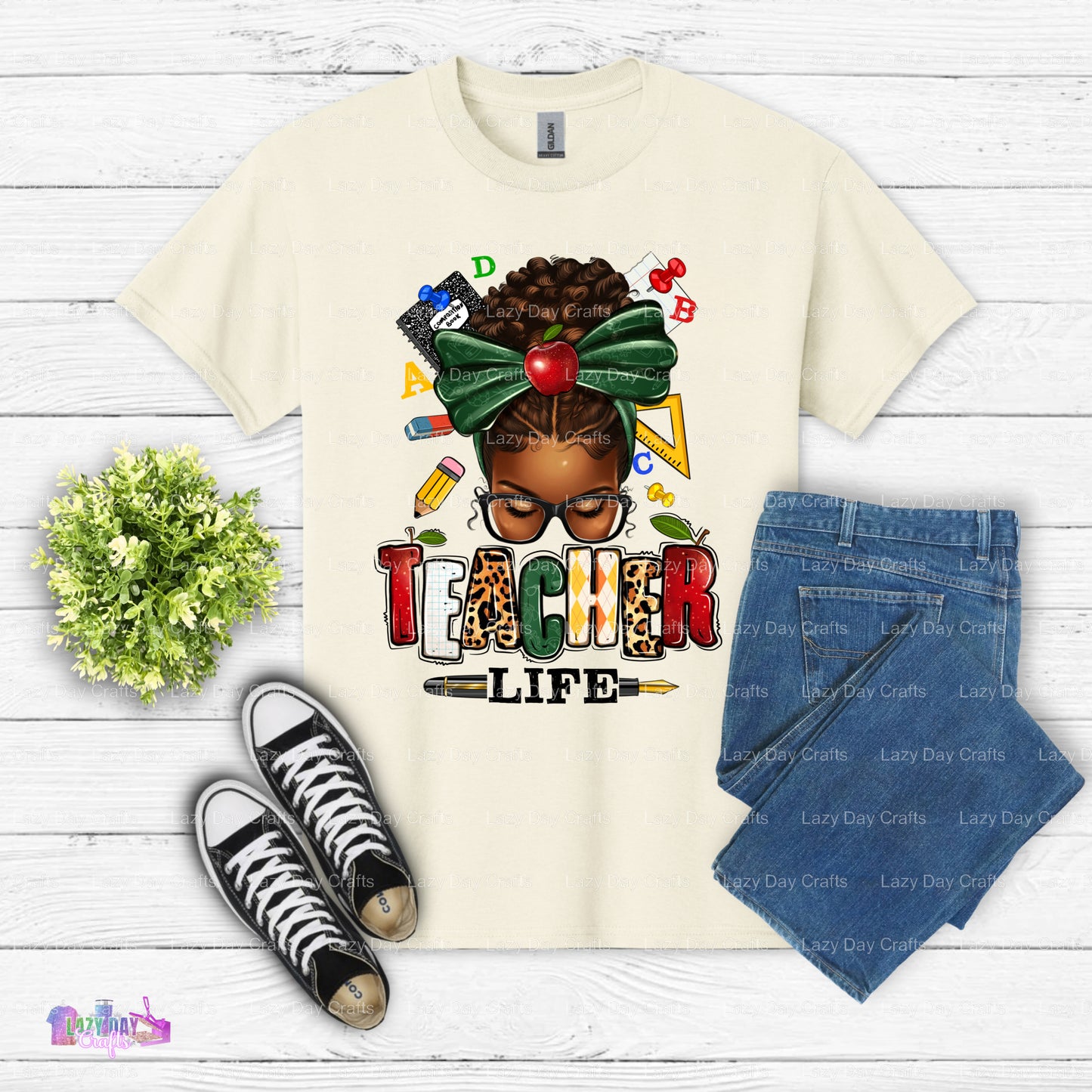 Teacher Life AF Messy Bun – Teacher DTF Transfer