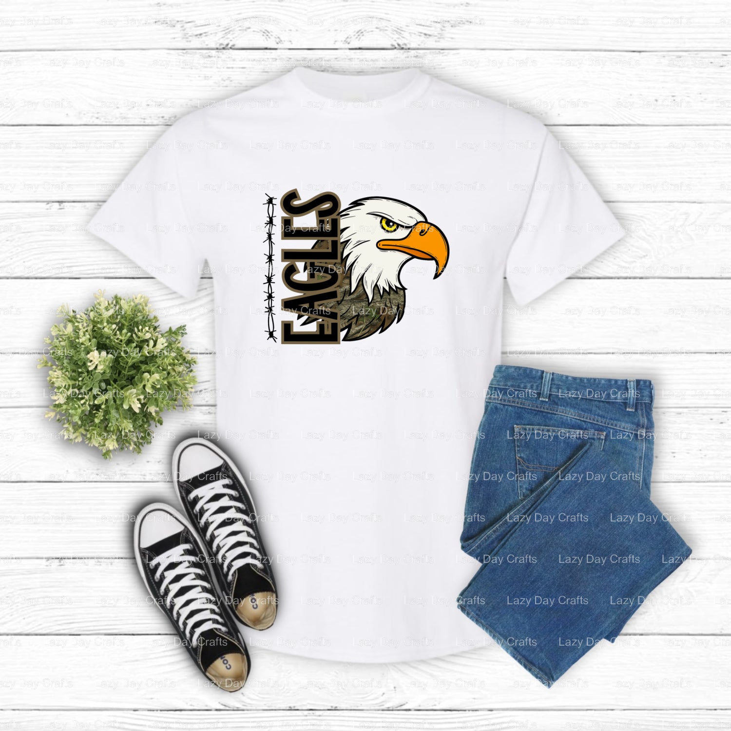 EAGLES Camo Mascot – School Spirit DTF Transfer (view 2 of 2) – by Lazy Day Crafts – DTF Transfers – School Mascot, Appare...