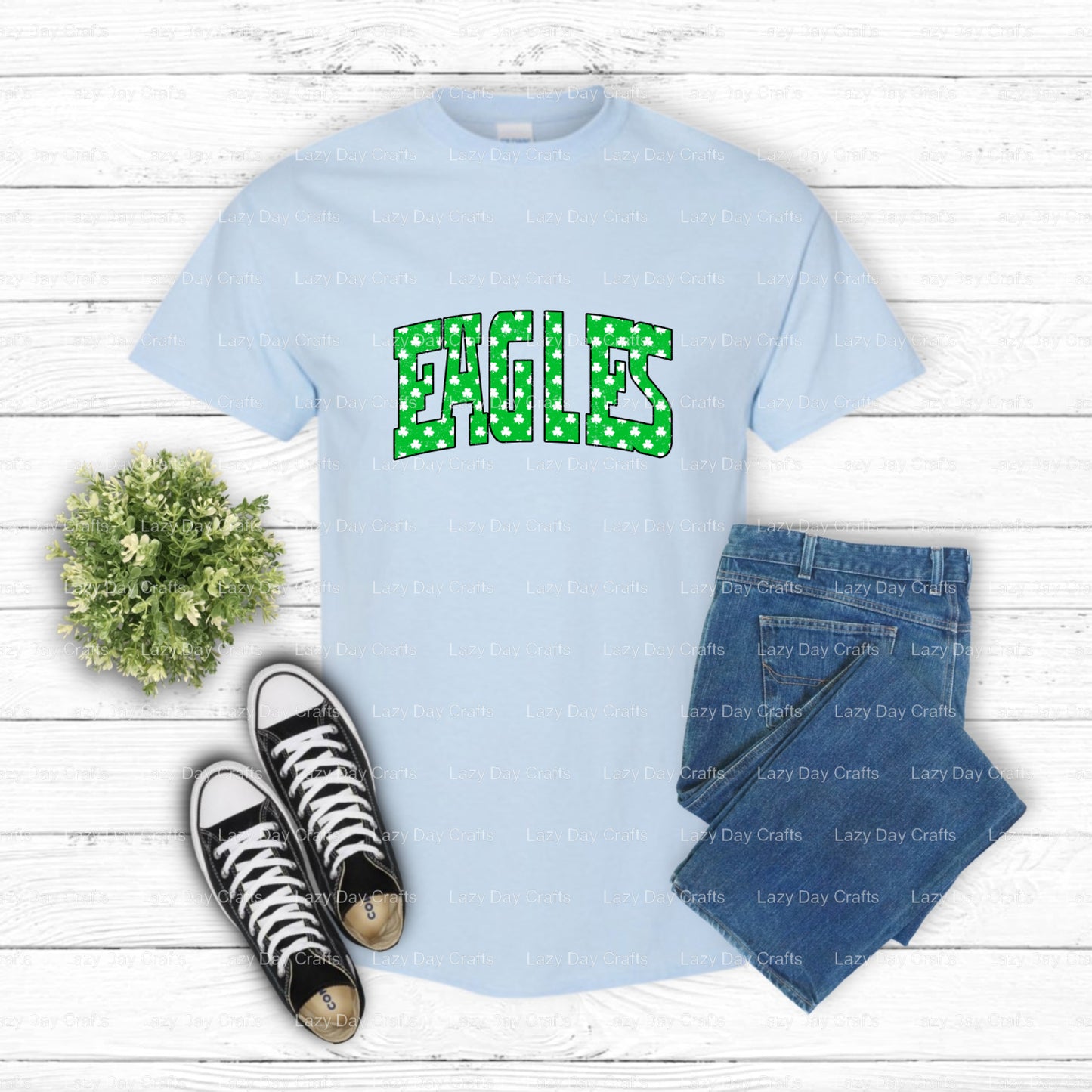 EAGLES Shamrock – School Mascot DTF Transfer (view 2 of 2) – by Lazy Day Crafts – DTF Transfers – School Mascot, DTF Transfer