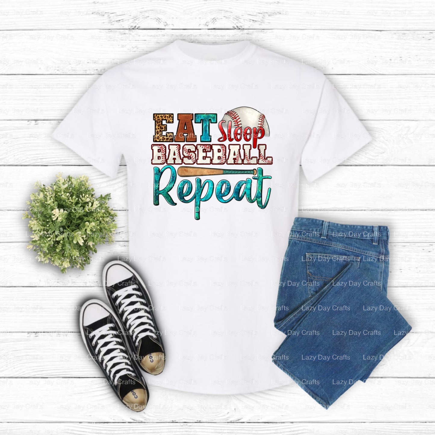 EAT SLEEP BASEBALL REPEAT – Baseball DTF Transfer (view 1 of 2) – by Lazy Day Crafts – DTF Transfers – DTF Transfers, cust...