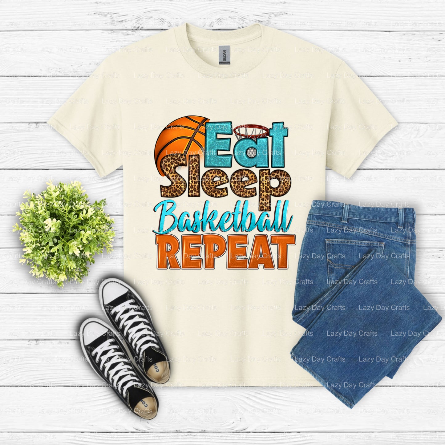Eat Sleep Basketball Repeat – Basketball DTF Transfer (view 1 of 2) – by Lazy Day Crafts – DTF Transfers – Basketball, DTF...