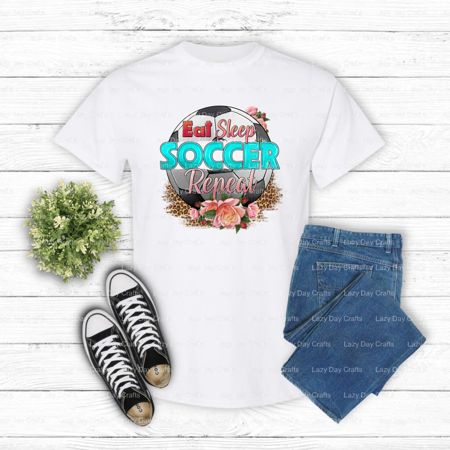 EAT SLEEP SOCCER REPEAT – Soccer DTF Transfer (view 1 of 2) – by Lazy Day Crafts – DTF Transfers – DTF Transfers, Premade DTF