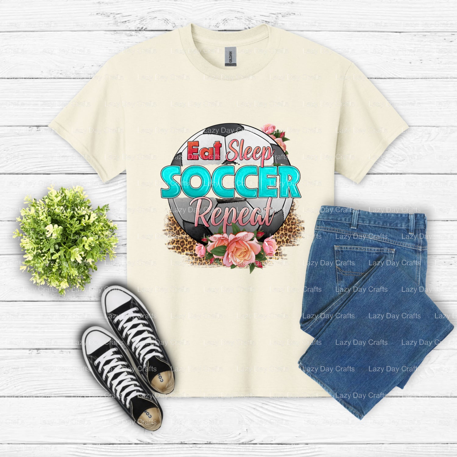 EAT SLEEP SOCCER REPEAT – Soccer DTF Transfer (view 2 of 2) – by Lazy Day Crafts – DTF Transfers – DTF Transfers, Premade DTF