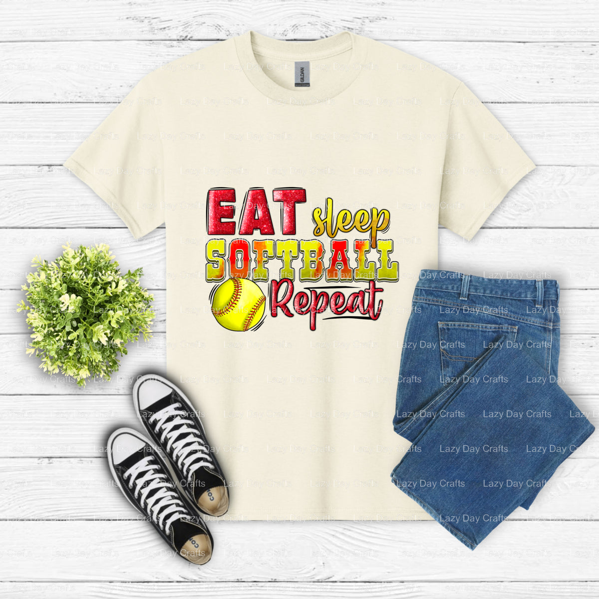 EAT SLEEP SOFTBALL REPEAT – Softball DTF Transfer (view 2 of 2) – by Lazy Day Crafts – DTF Transfers – Softball, DTF Trans...