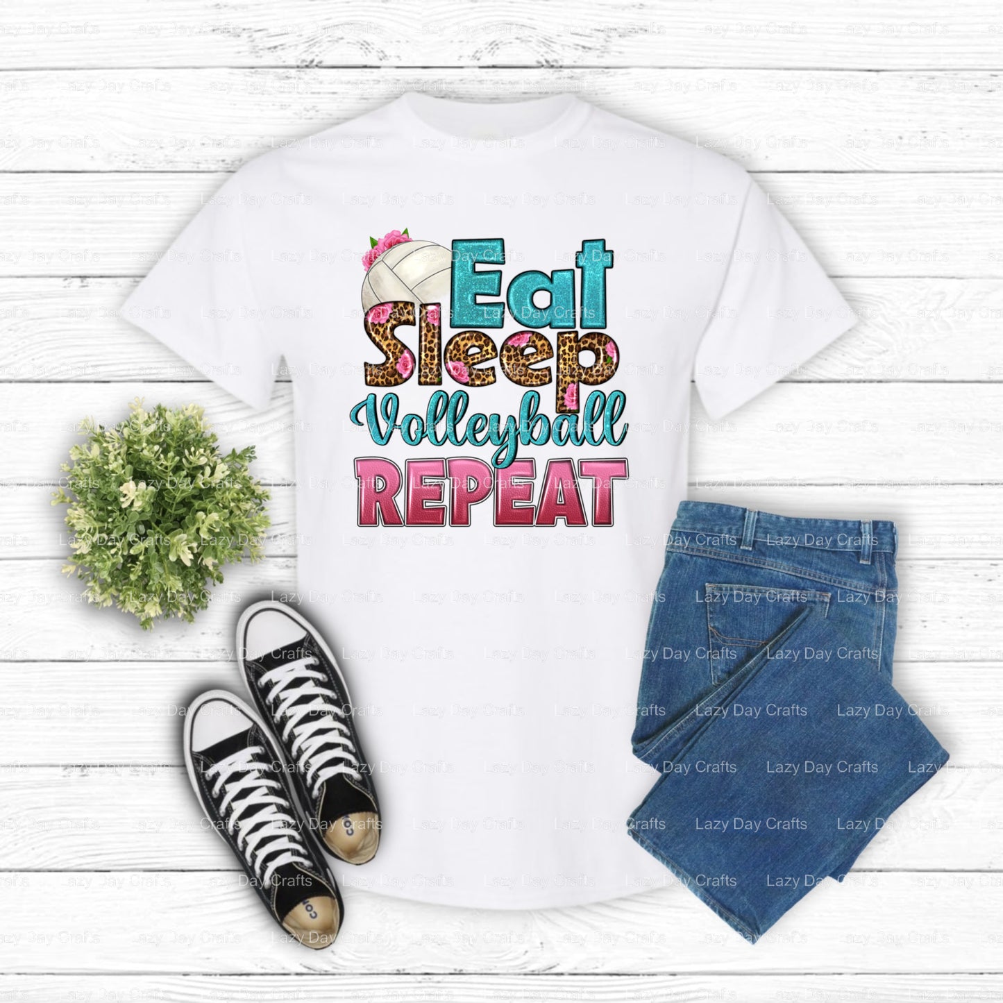EAT SLEEP VOLLEYBALL REPEAT – Volleyball DTF Transfer (view 1 of 2) – by Lazy Day Crafts – DTF Transfers – Volleyball, DTF...