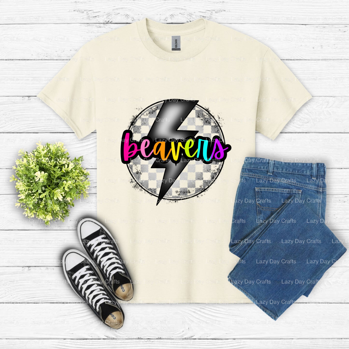 Energetic Beaver Mascot – School Spirit DTF Transfer (view 2 of 2) – by Lazy Day Crafts – DTF Transfers – School Spirit, A...