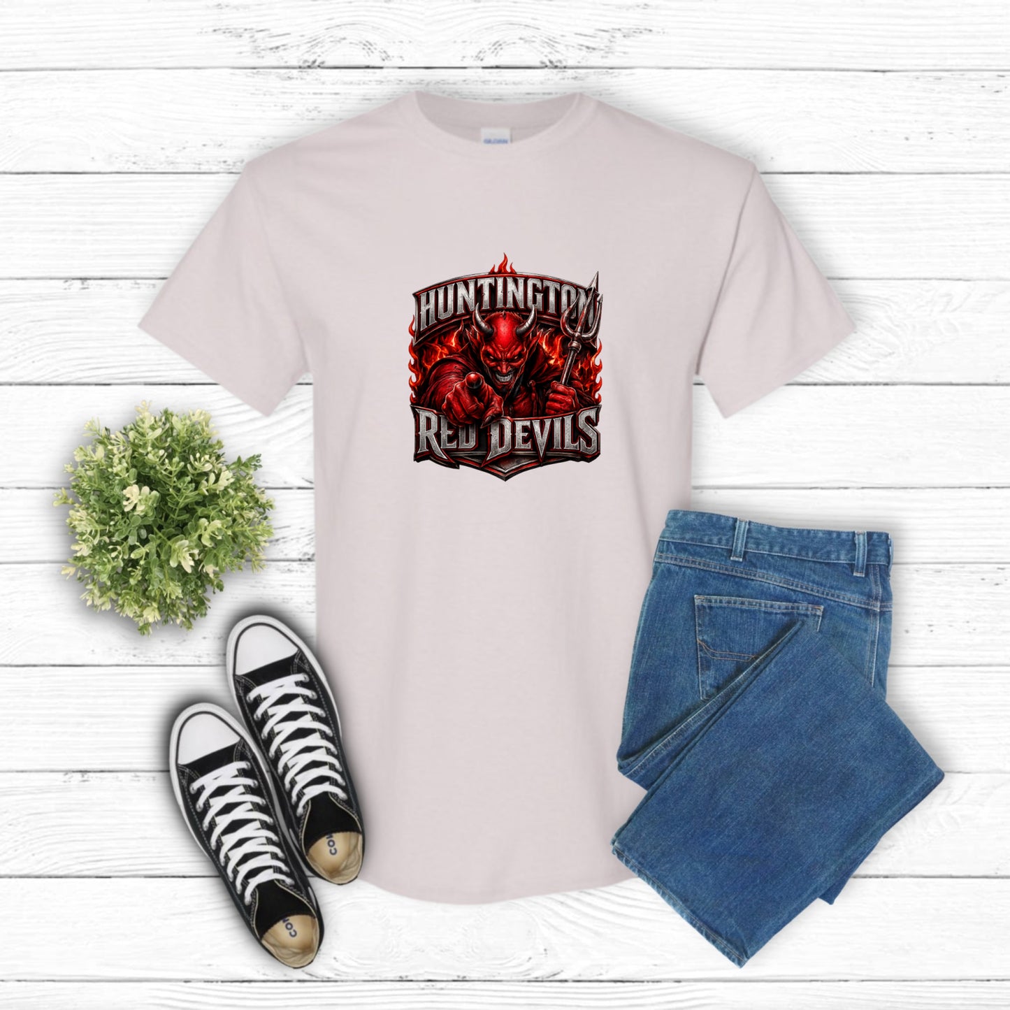 Energetic Red Devil Mascot with Trident – School Spirit DTF Transfer (view 2 of 2) – by Lazy Day Crafts – DTF Transfers –...