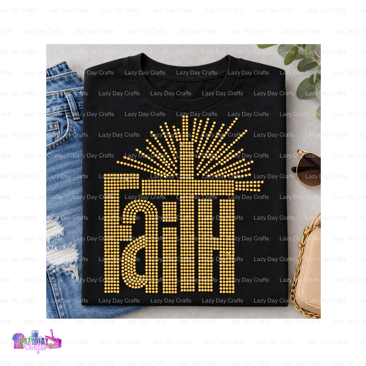 FAITH Cross – Ready to Press Spangle Transfer – by Lazy Day Crafts – Spangle Transfers – Spangle Transfers, Premade DTF