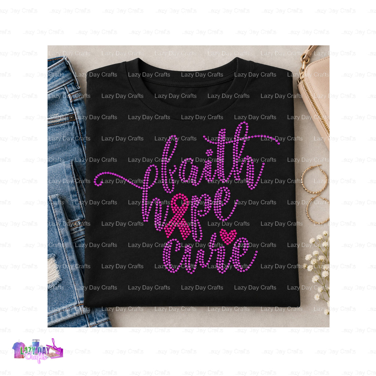 Faith Hope Cure – Awareness Spangle Transfer – by Lazy Day Crafts – Spangle Transfers – Spangle Transfers, Heat Transfers