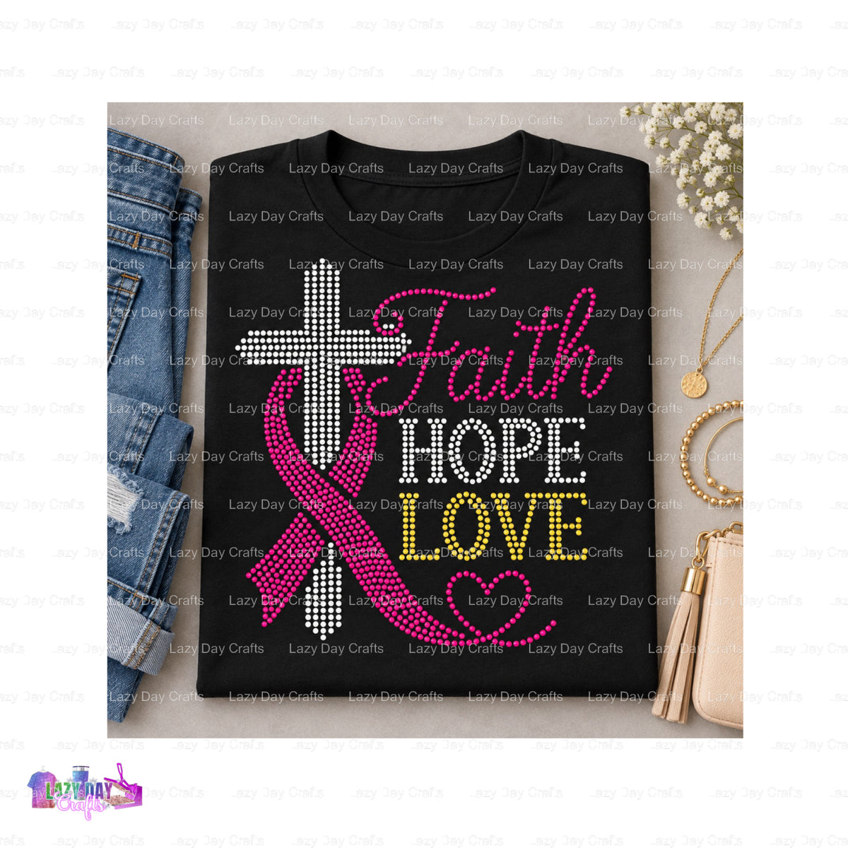 Faith Hope Love – Awareness Spangle Transfer – by Lazy Day Crafts – Spangle Transfers – Spangle Transfers, Spangle Transfers