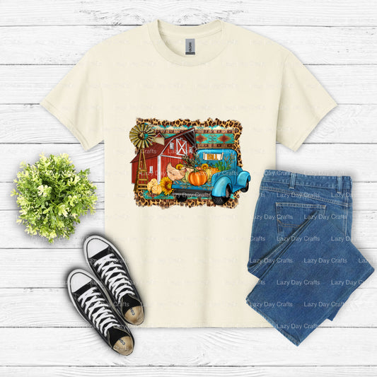 Farm Life Fall Barn & Truck – DTF Transfer (view 1 of 2) – by Lazy Day Crafts – DTF Transfers – DTF Transfers, custom apparel