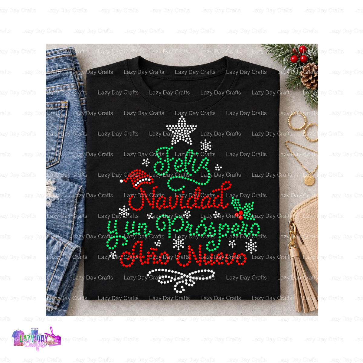 Feliz Navidad – Spangle Transfer – by Lazy Day Crafts – Spangle Transfers – Spangle Transfers, custom apparel