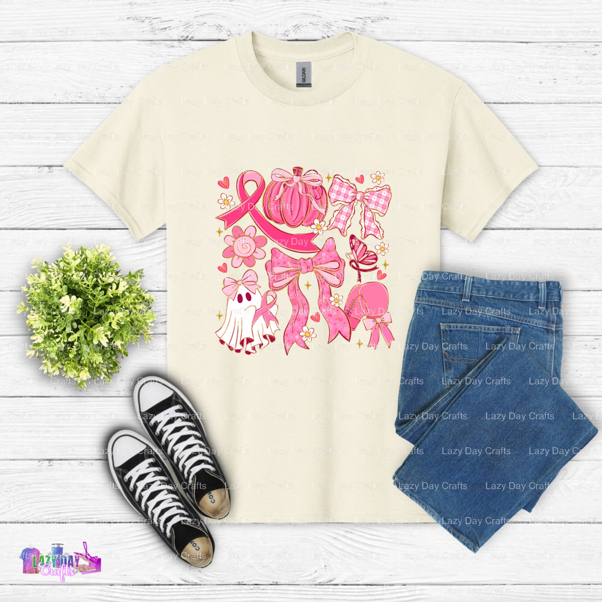 FIGHT CURE SUPPORT AWARENESS Pink Ribbon – Breast Cancer Awareness DTF Transfer (view 2 of 2) – by Lazy Day Crafts – DTF T...