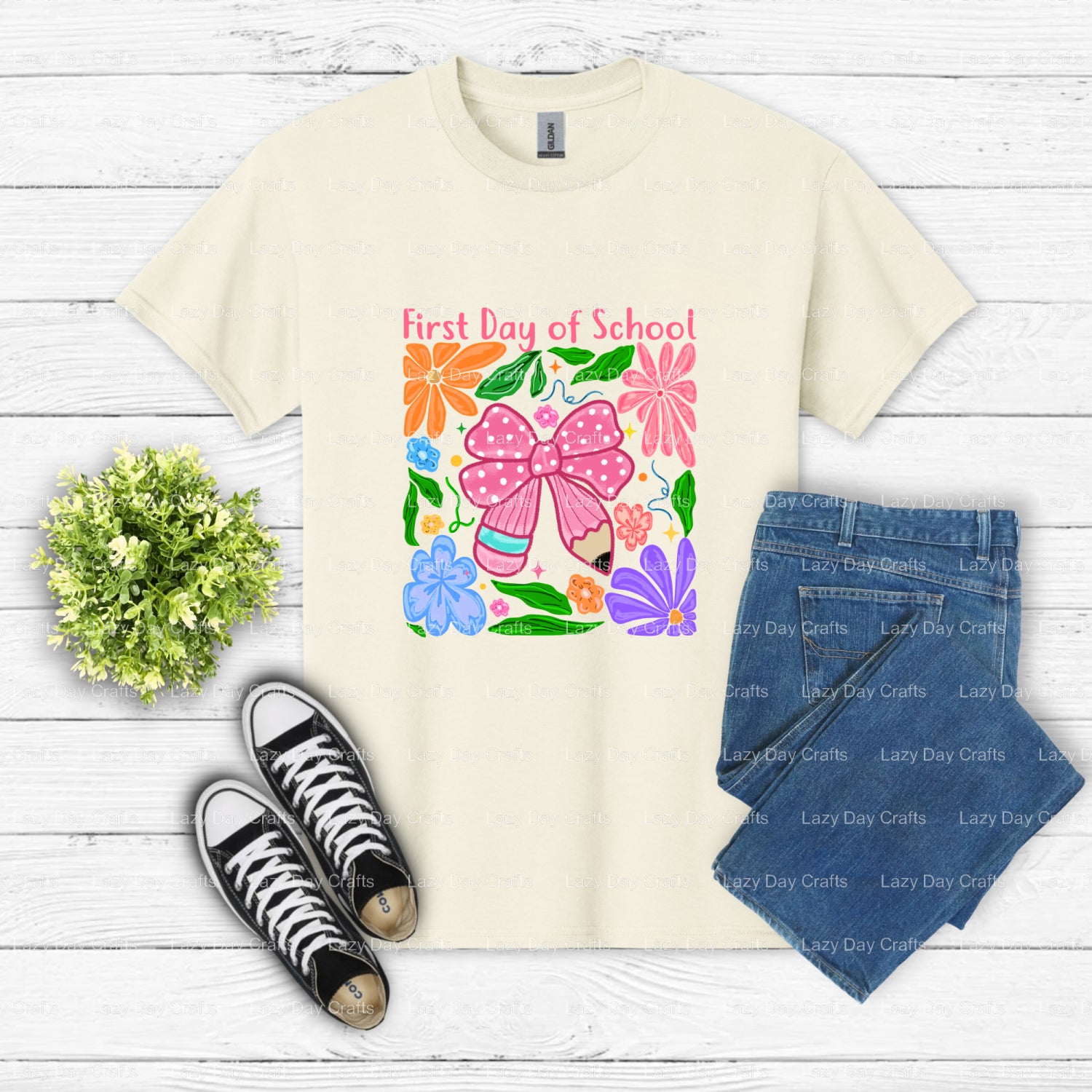 First Day – School Apparel DTF Transfer (view 2 of 2) – by Lazy Day Crafts – DTF Transfers – DTF Transfers, Premade DTF