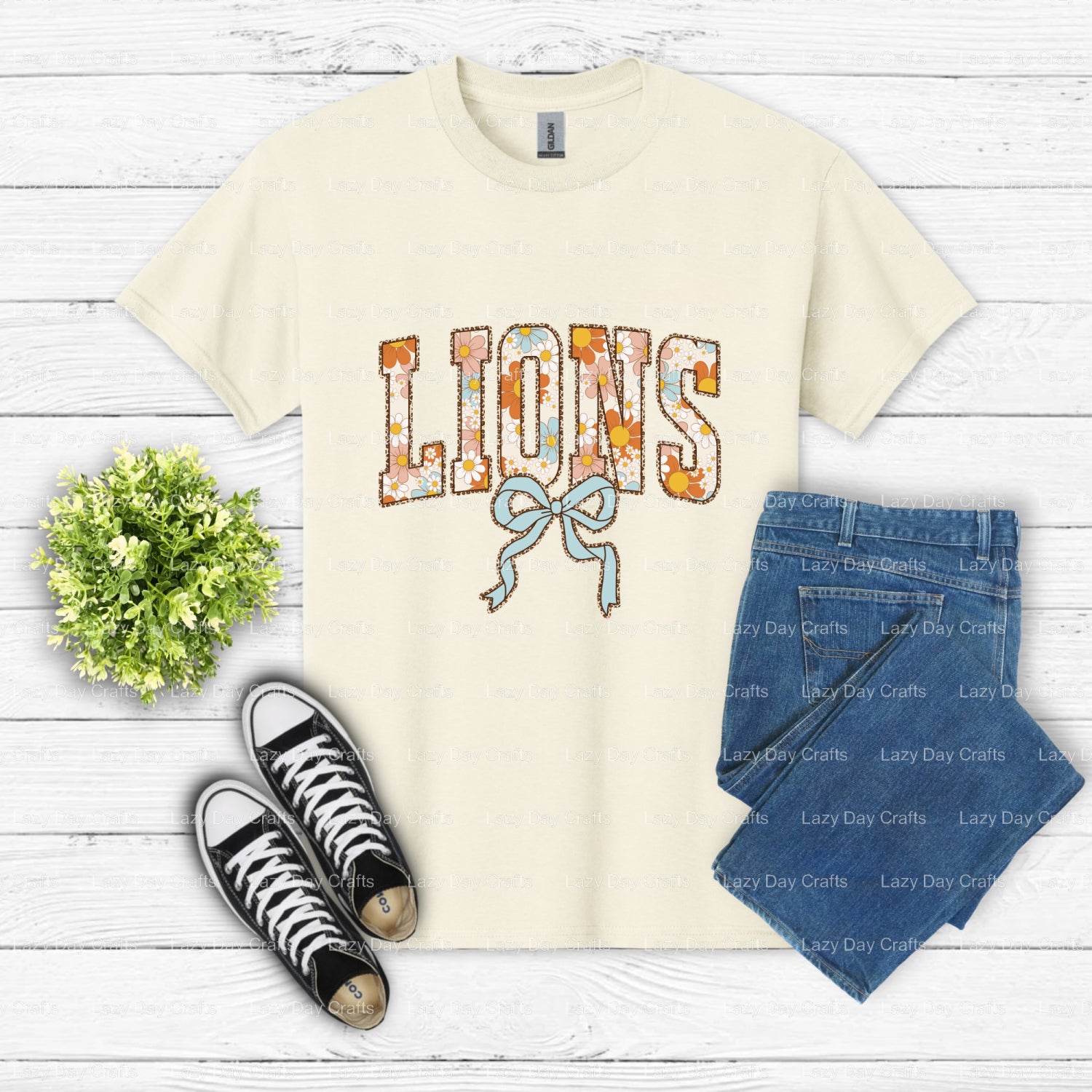 Floral Lion Mascot – School Spirit DTF Transfer (view 1 of 2) – by Lazy Day Crafts – DTF Transfers – School Mascot, DTF Tr...