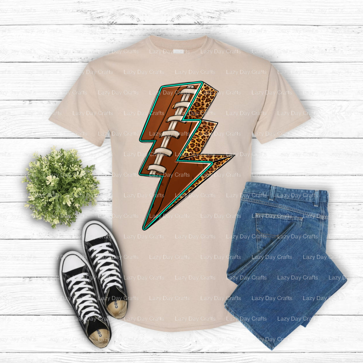 Football Lightning Bolt – DTF Transfer (view 2 of 2) – by Lazy Day Crafts – DTF Transfers – DTF Transfers, Premade DTF