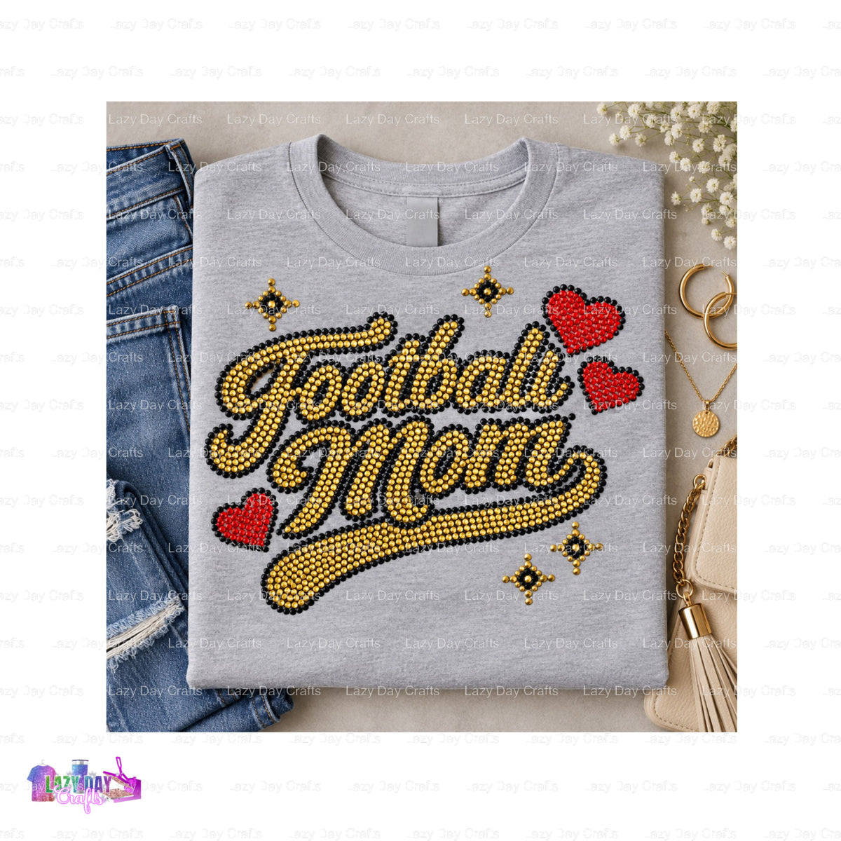 FOOTBALL MOM – Spangle Transfer – by Lazy Day Crafts – Spangle Transfers – Spangle Transfers, custom apparel